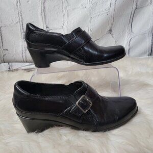 Clarks Bendables Womens Black Wedge Bootie Shoetie Buckle Comfort Casual‎ Sz 10
